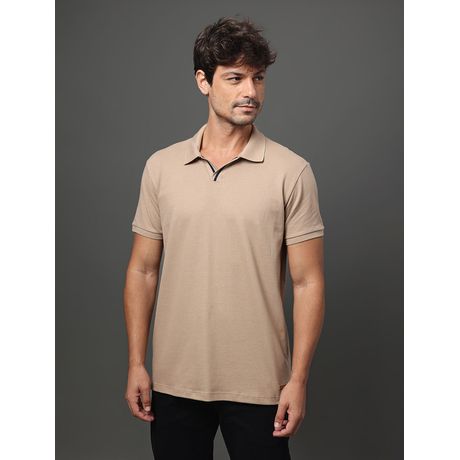 Polo Masculina Calvin Klein Jeans Regular Piquet Manga Curta Caqui Médio