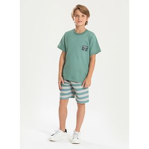 Conjunto Verão Menino Camiseta Manga Curta Bermuda Listrada Azul Claro