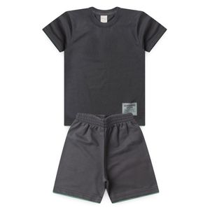 Conjunto Verão Menino Molekada Camiseta Meia Malha E Bermuda Bainha Sobreposta Cinza