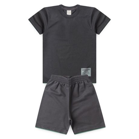 Conjunto Verão Menino Molekada Camiseta Meia Malha E Bermuda Bainha Sobreposta Cinza