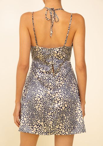 Vestido Zinco Solto Decote V Com Alça Curto Azul P / Azul