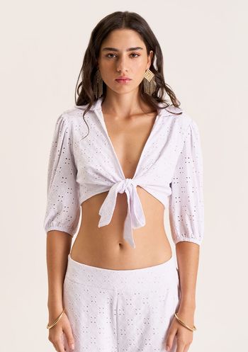 Blusa Zinco Decote V Manga Bufante Com Elástico Branco PP / Branco