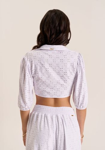 Blusa Zinco Decote V Manga Bufante Com Elástico Branco PP / Branco