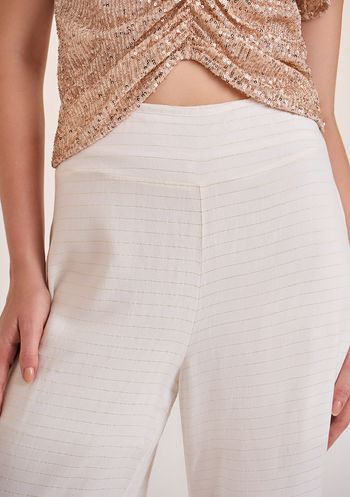 Calça Zinco Pantalona Cós Alto Detalhe Barra Off White 34 / Off White