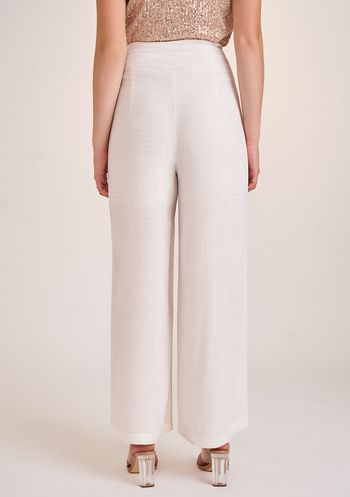 Calça Zinco Pantalona Cós Alto Detalhe Barra Off White 34 / Off White