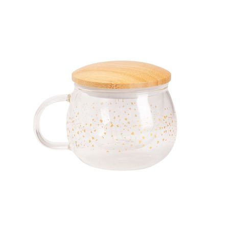 Caneca Com Infusor Terrazzo Vidro Borossilicato Dourado