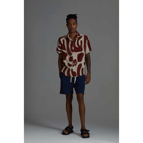 Camisa Maiorca Estampa Formas Manga Curta Bordô