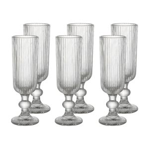 Jogo De 6 Taças Para Espumante Reluz Vidro Textura Linear Branco Haus Concept