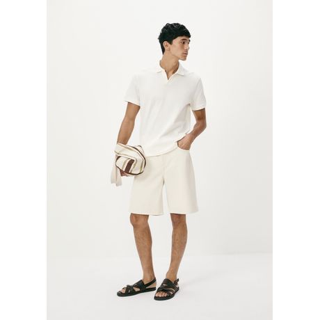 Bermuda Masculina Reta Sarja Bege Claro