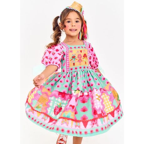 Vestido A Festa Vai Começar Balance Manga Curta Bufante Rosa