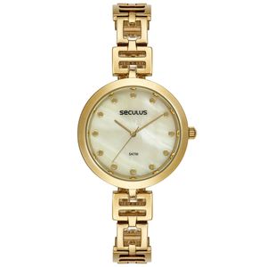 Relógio Feminino Corrente Madrepérola Dourado Seculus