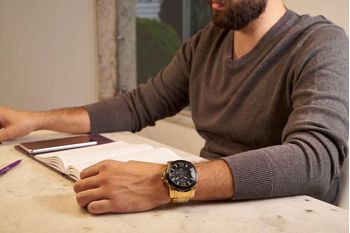 Relógio Masculino Calendário Moderno Dourado