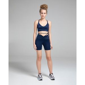 Shorts Justo Feminino Cós Amarração Em Malha Dry Azul Marinho