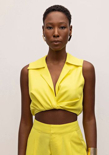 Top Iódice Cropped Sem Manga Detalhe Torção Amarelo P / Amarelo