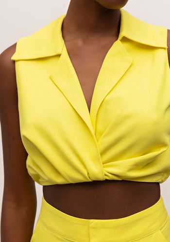 Top Iódice Cropped Sem Manga Detalhe Torção Amarelo P / Amarelo