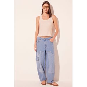 Blusa Ajustada Alça Cordas Lurex Bege Claro