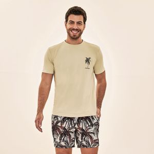 Camisa UV Coqueiro Manga Curta Linho Bege Claro