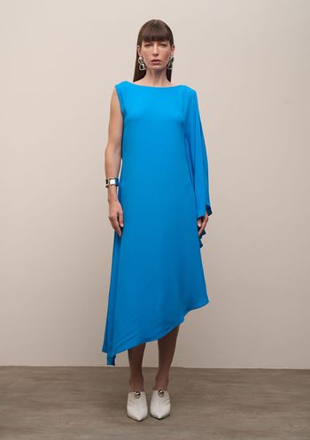 Vestido Iódice Solto Decote Canoa Manga Longa Midi Azul PP / Azul