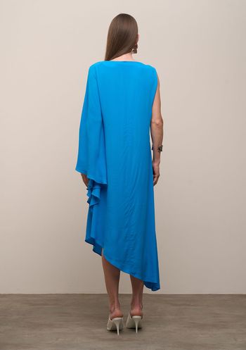 Vestido Iódice Solto Decote Canoa Manga Longa Midi Azul PP / Azul