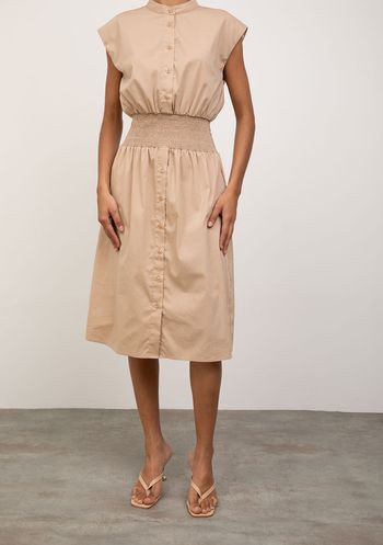 Vestido Iódice Solto Gola Clássica Sem Manga Midi Bege PP / bege