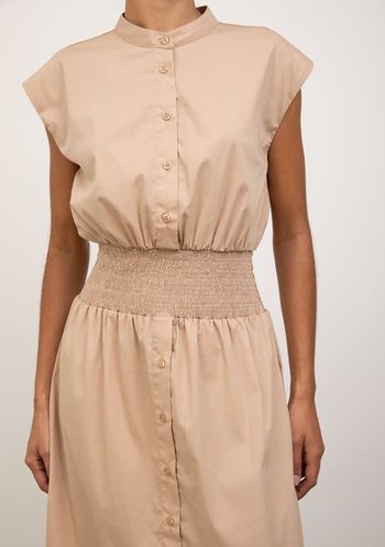 Vestido Iódice Solto Gola Clássica Sem Manga Midi Bege PP / bege