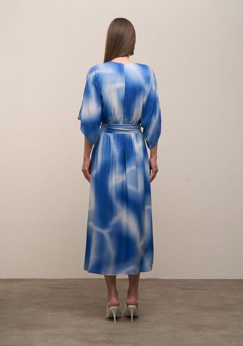 Vestido Iódice Solto Decote V Manga Curta Midi Azul P / Azul