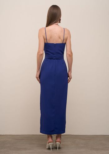 Vestido Iódice Ajustado Decote Reto Com Alça Longo Azul P / Azul
