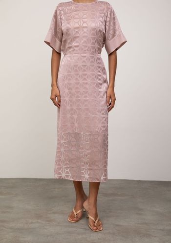 Vestido Iódice Solto Decote Careca Manga Curta Midi Rosa PP / rosa