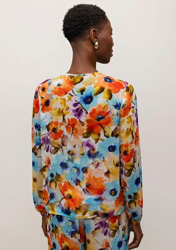 Blusa Iódice Decote V Manga Longa Com Amarração Laranja PP / Laranja