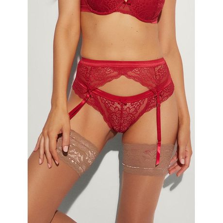 Loungerie Cinta Liga At Night Renda E Tule Vermelho Intenso