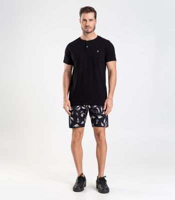 Camiseta Meia Malha Flamê Masculina Diametro Preto P / Preto