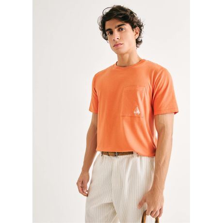 Camiseta Masculina Comfort Bordada Manga Curta Laranja