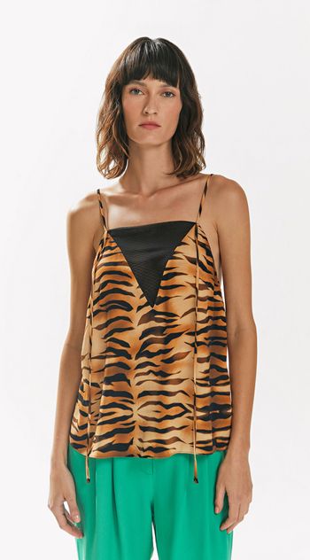 Regata Iódice Decote Reto Detalhe Tule Marrom PP / marrom