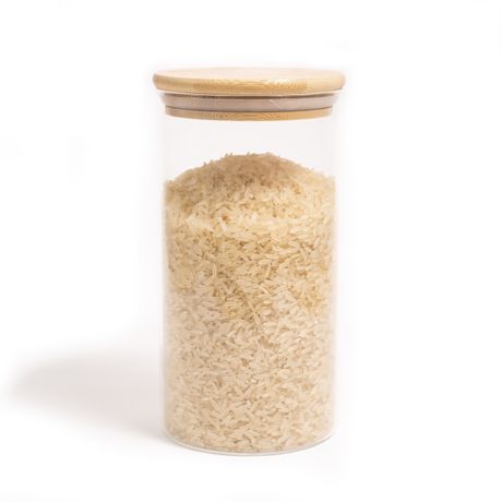Pote De Mantimentos Vidro Redondo Bambu Bege Claro Oikos Capacidade1100Ml