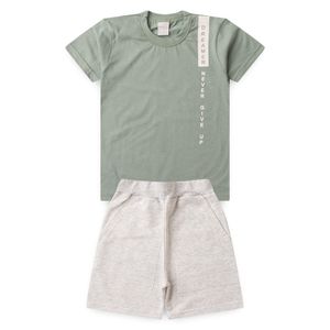 Conjunto Verão Menino Infantil Molekada Básico Camiseta Manga Curta Meia Malha Bermuda Moletom Verde