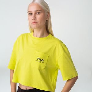 Camiseta Fila Pocket Street Express Feminina Cropped Oversized Manga Curta Amarelo Neon
