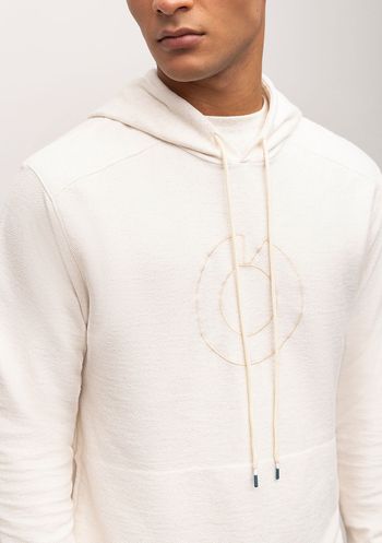 Blusa Capuz Manga Longa Bolso Canguru Bordada Cru P / Cru