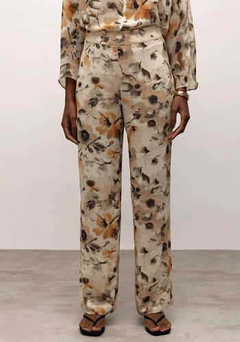 Calça Iódice Reta Cós Alto Zíper Lateral Bege 38 / bege