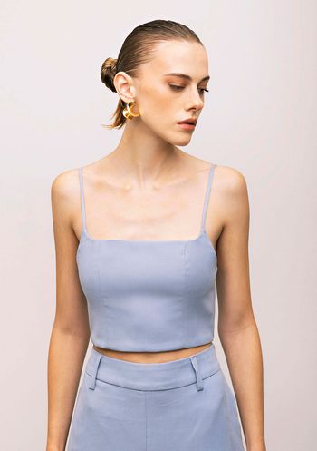 Top Iódice Cropped Alça Com Recorte Azul P / Azul