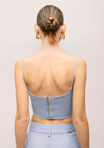 Top Iódice Cropped Alça Com Recorte Azul P / Azul