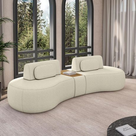 Sofá Sala De Estar Modulado França Lona Bege Claro