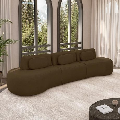 Sofá Sala De Estar Modulado França 326 Cm Veludo Marrom Escuro