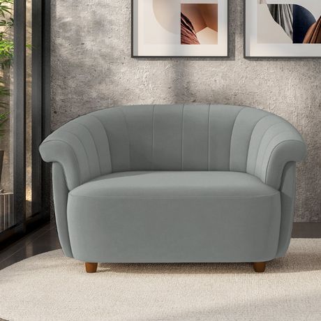 Sofá Namoradeira Decorativa Latvia Lona Cinza Claro