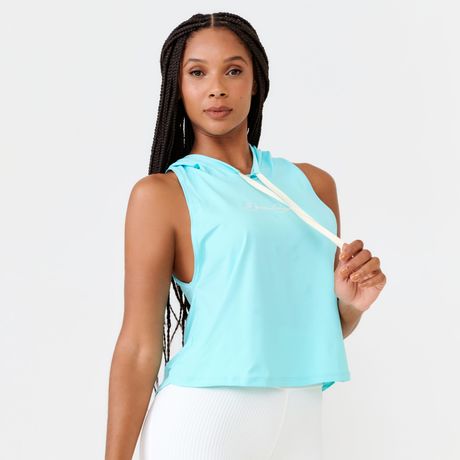 Regata Capuz Modelagem Solta Tecido Geladinho Azul Claro