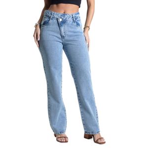 Calça Jeans Sawary Reta Cintura Alta Azul Claro