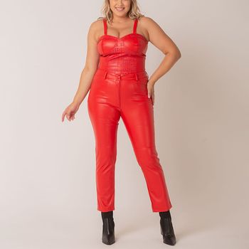 Calça Couro Poliuretano  Skinny Vermelho P / Vermelho