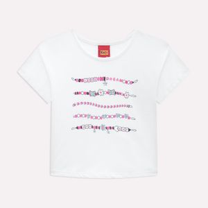 Blusa Cropped Infantil Kyly Malha Flamê Manga Curta Rosa Vibrante