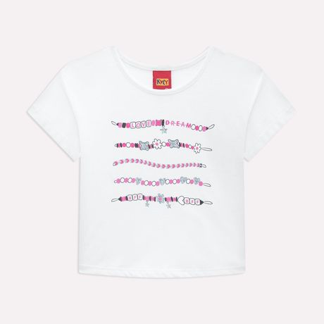 Blusa Cropped Infantil Kyly Malha Flamê Manga Curta Rosa Vibrante