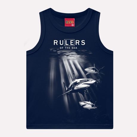 Regata Infantil Menino Tubarões Kyly Tradicional Meia Malha Preto