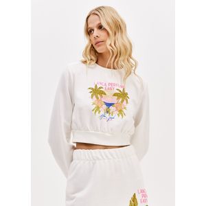 Moletom Cropped Estampa Tropical Manga Longa Branco